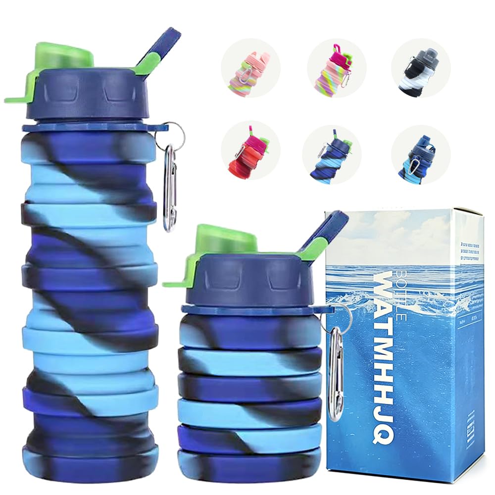 Silicone Collapsible Water Bottles, 16oz 500ml Portable Foldable Expandable Water Bottle Sports Cups, Leak Proof Reusable BPA Free, for Outdoor Activities Travel(Pink-B)