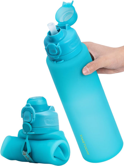 TakeToday Collapsible Water Bottles, Foldable for Travel, 32oz, Black