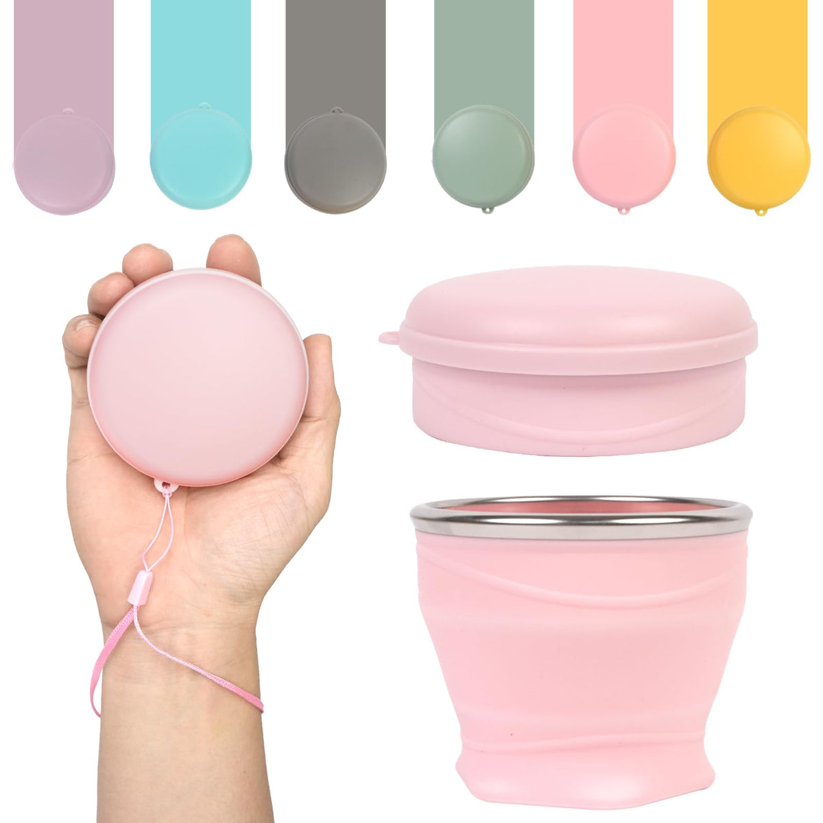 Collapsible Cup, 6 oz Mini Foldable Travel Cup with Lid, Pink