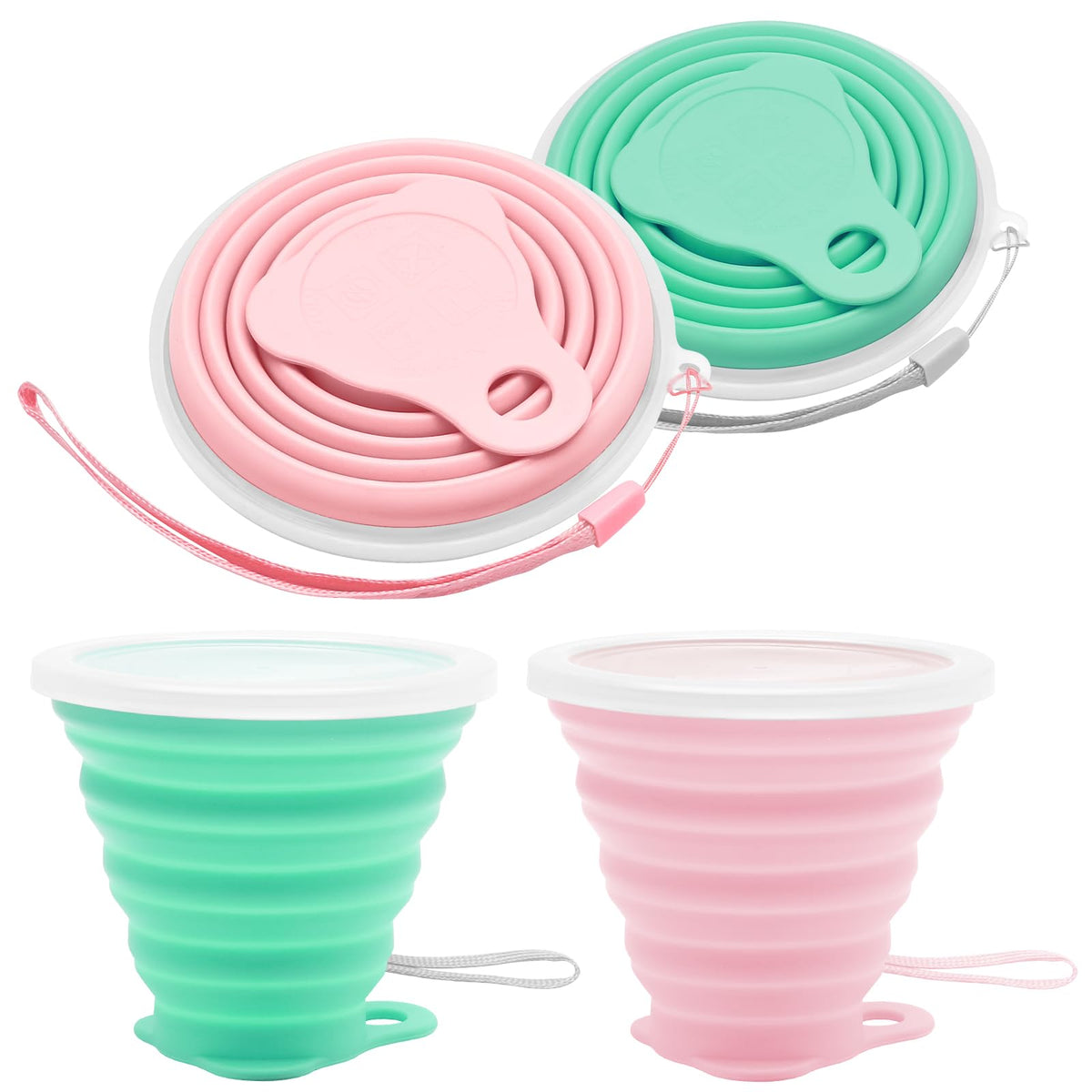 Litoexpe 2 Pack Silica gel Collapsible Travel Cup 270ml, Grey & Green