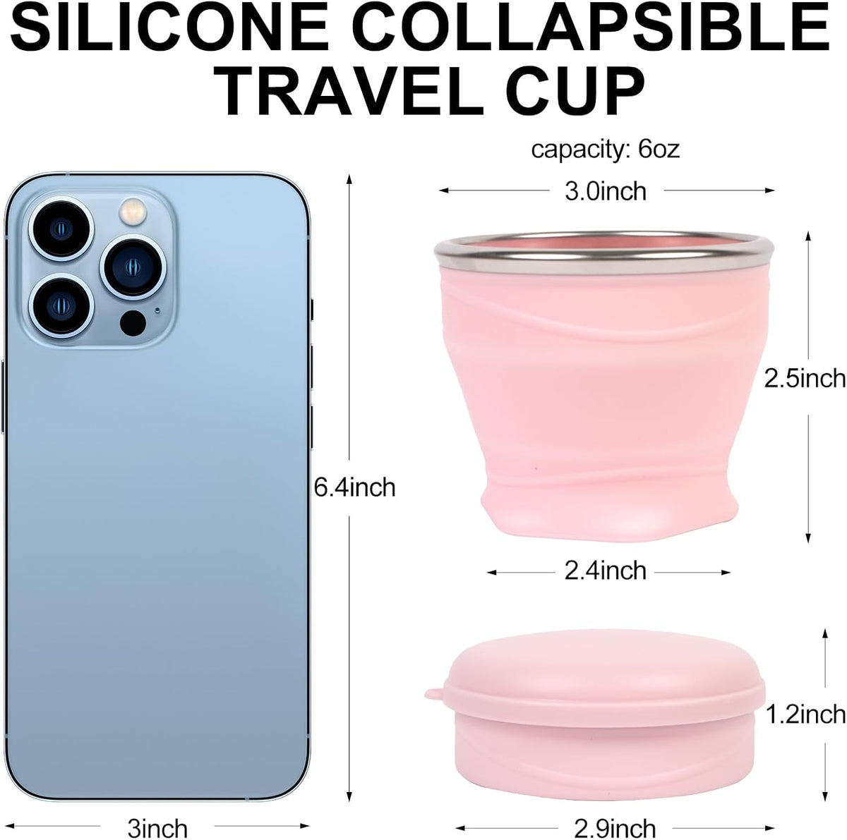 Collapsible Cup, 6 oz Mini Foldable Travel Cup with Lid, Pink