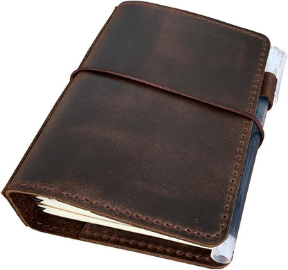 Travelers Notebook Cover with Inner Pockets, Card Slots and Pen Holder, Passport Size, Dark Brown