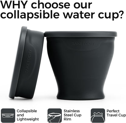 TakeToday Collapsible Cup 8 oz, Foldable with Lid for Travel, Charcoal