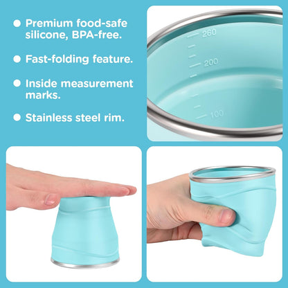 8.8oz BPA Free Collapsible Silicone Cup with Dust-Proof Lid,Gray