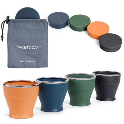 TakeToday Collapsible Cup 8 oz, Foldable with Lid for Travel, Navy