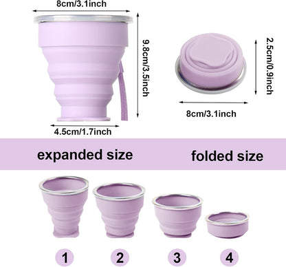 Silicone Collapsible Travel Water Cup 200ml, 6Pack Collapsible Silicone Cup with Lid, Expandable Drinking Cup Set, Reusable Mug for Camping, Hiking, Travel