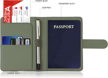 Melsbrinna Premium Leather Passport Holder Covers Case, Waterproof Rfid Blocking Travel Wallet Passport Holder with Pen Holder, Cute Passport Book for Women/Men