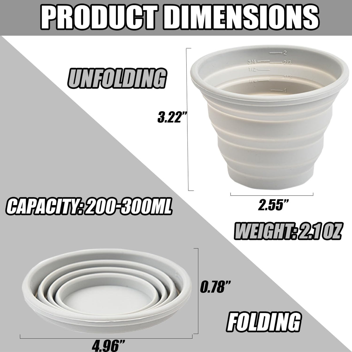 Silicone Collapsible Cups for Traveling, Reusable Folding Travel Cup, Small Portable Backpacking Camping Cup for Outdoor, 300ml, 1Pack