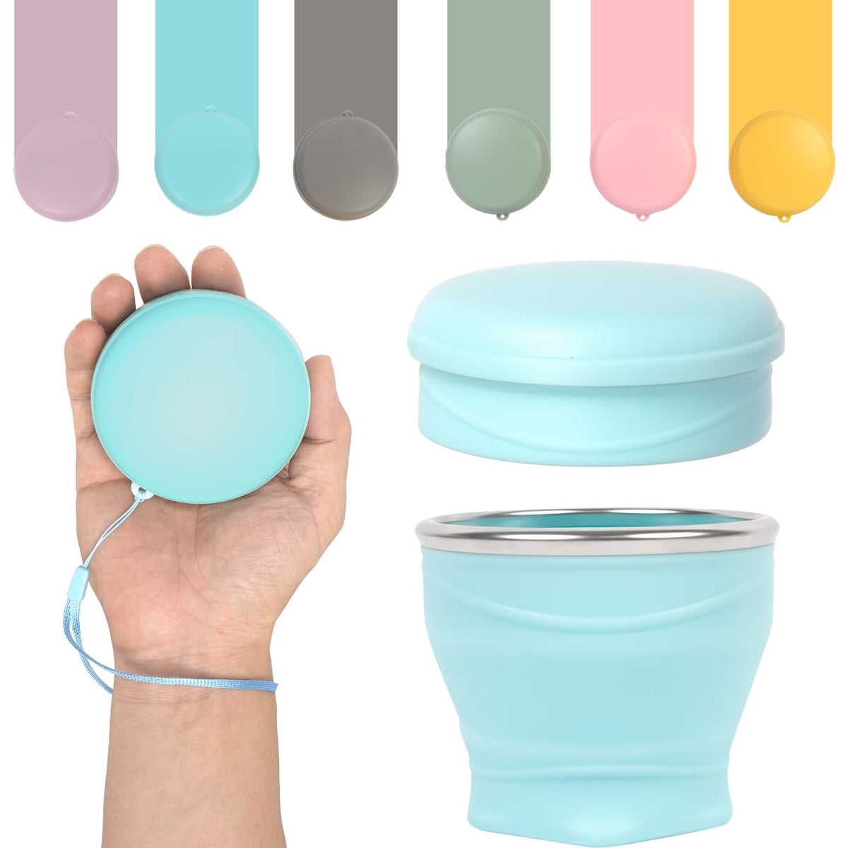 Collapsible Cup, 6oz Mini Foldable Travel Cup with Lid, Yellow