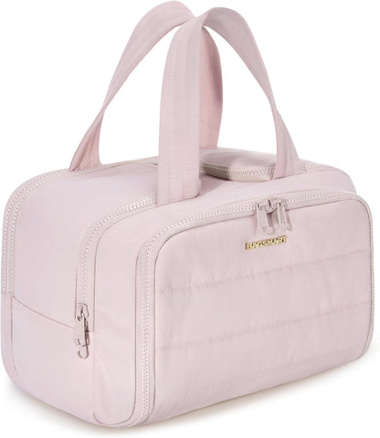 BAGSMART Travel Toiletry Bag, Lightweight Large Wide-open Travel Bag for Women, Puffy Cosmetic Makeup Bag Organizer with Handle for Accessories,Essentials, Toiletries, Dark Pink
