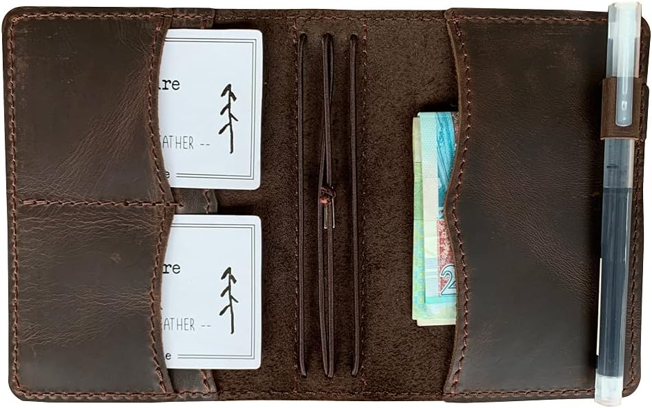 Travelers Notebook Cover with Inner Pockets, Card Slots and Pen Holder, Passport Size, Dark Brown