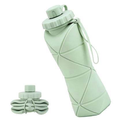 Collapsible Water Bottles 20oz (600ml), BPA-Free Silicone Foldable Portable Lightweight Reusable Water Bottle with Leak-Proof Lid & Lanyard for Outdoor Travel Cycling Gym & Camping