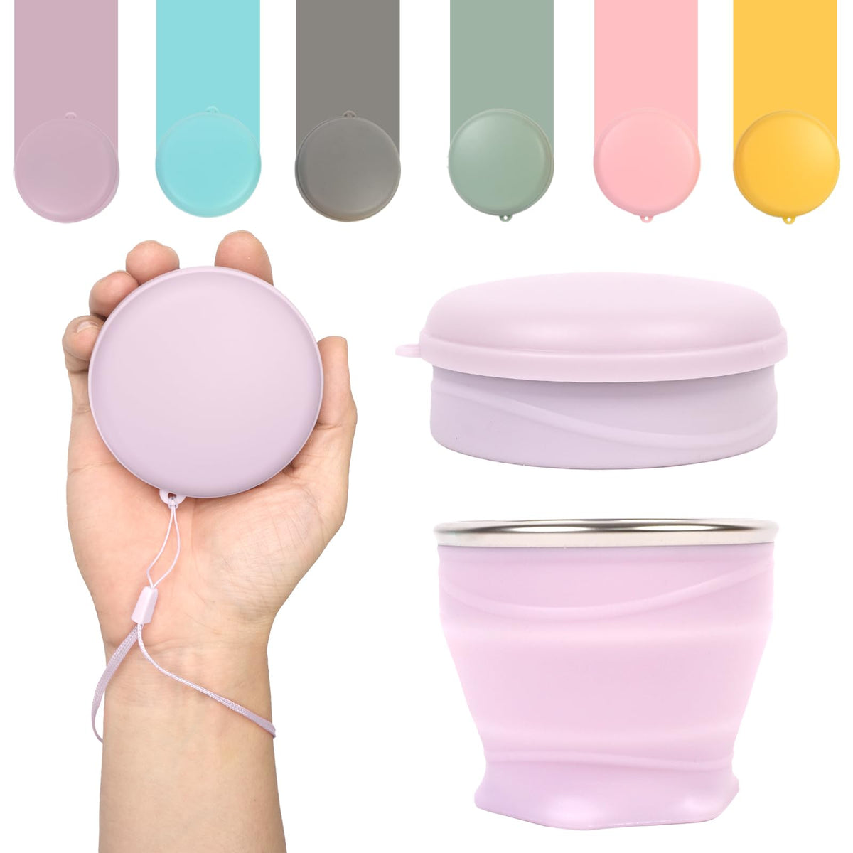 Collapsible Cup, 6 oz Mini Foldable Travel Cup with Lid, Pink