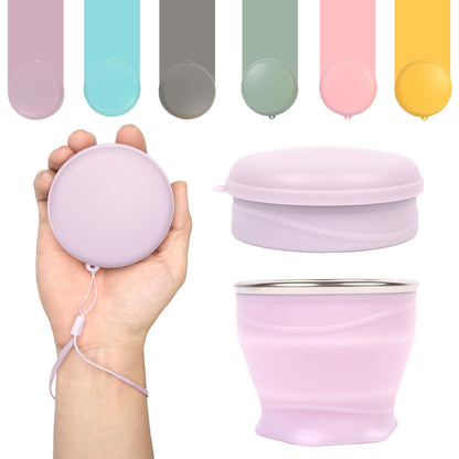 Collapsible Cup, 6 oz Mini Foldable Travel Cup with Lid, Pink