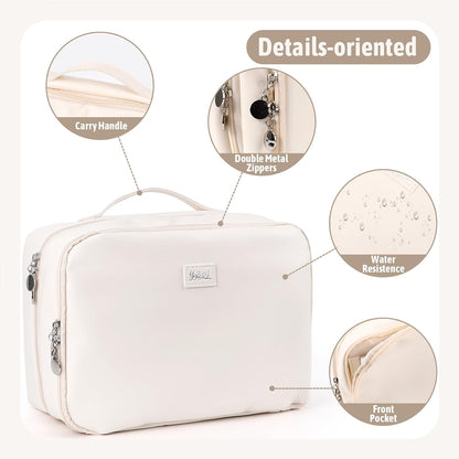 YOPCDJ PU Leather Waterproof Travel Toiletry Bag with Jewelry Organizer, Hanging Travel Bag for Toiletries,Cosmetic Bags for Women Toiletries Organizer with 4 Compartments Portable Travel Essentials