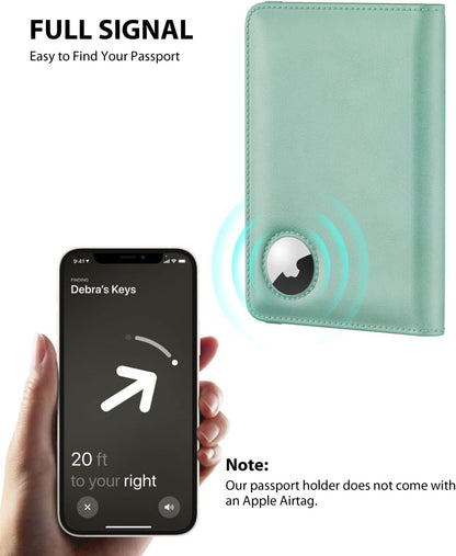 Stouchi Passport Holder with AirTag Slot– Slim RFID Travel Wallet