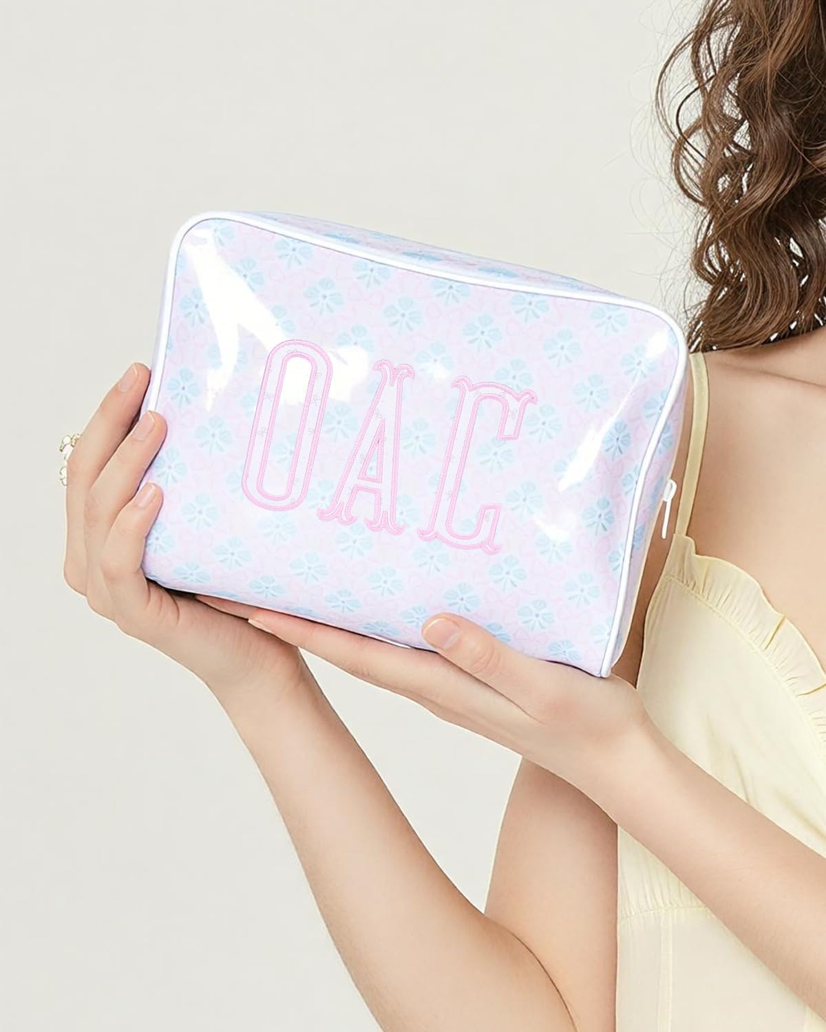 Large Capacity Striped PVC Makeup Bags for Women, Personalized Embroidered Name Waterproof Cosmetic Pouch, Custom Zipper Monogram Toiletry Bag for Summer Pool Beach Travel, Bridesmaid Birthday Gift