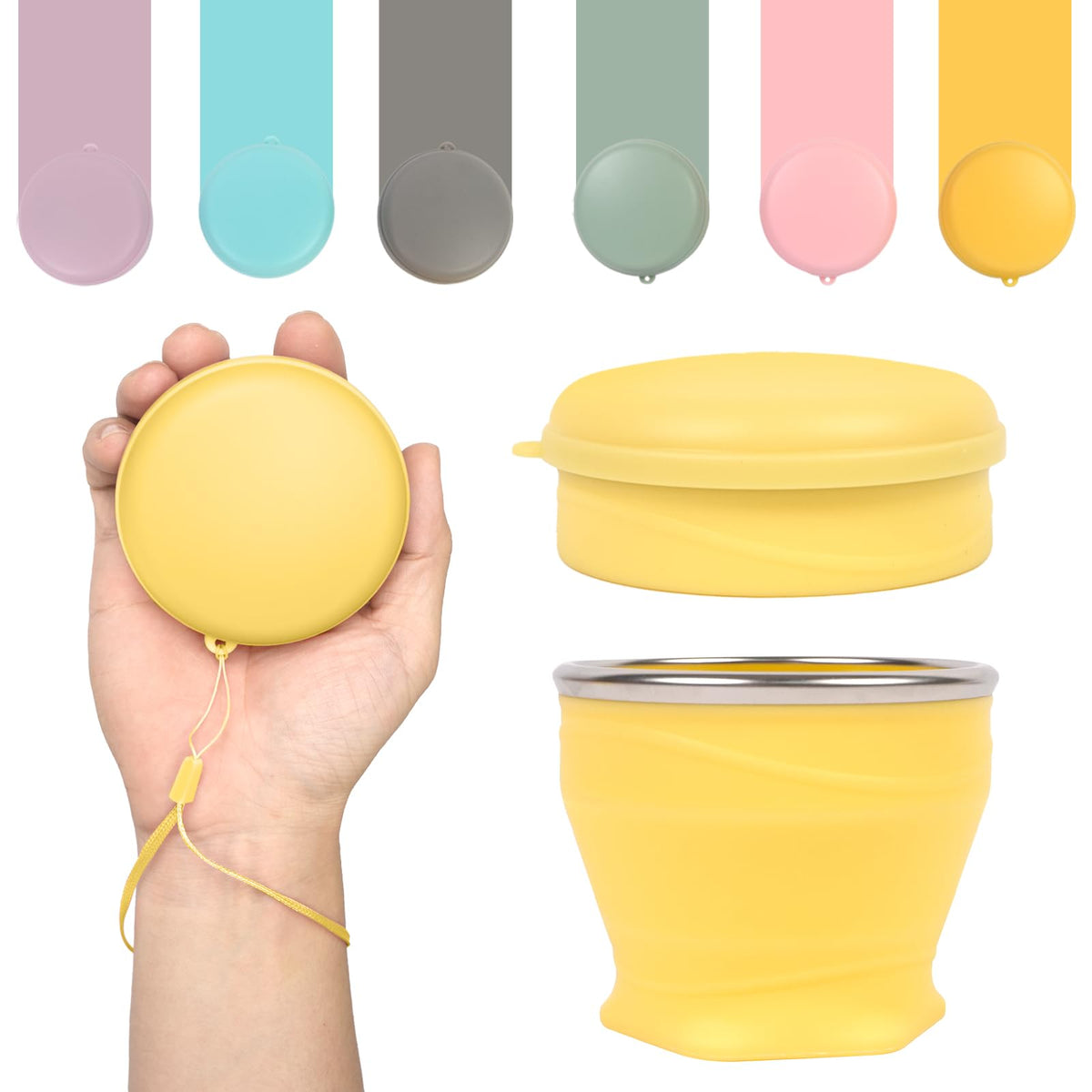 Collapsible Cup, 6 oz Mini Foldable Travel Cup with Lid, Pink