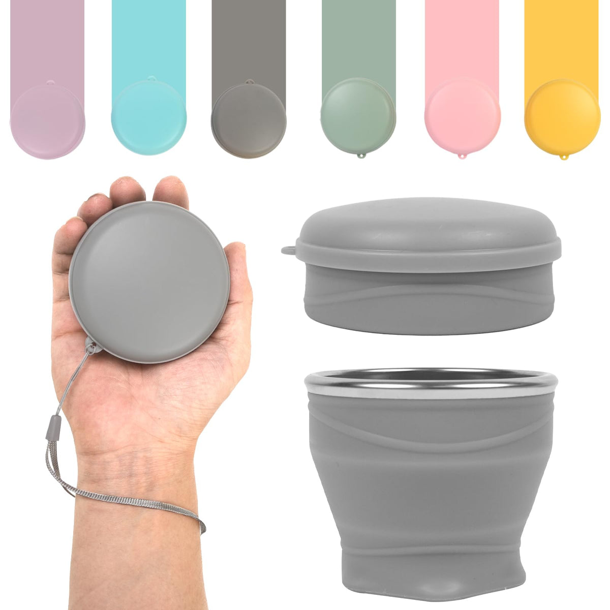 Collapsible Cup, 6 oz Mini Foldable Travel Cup with Lid, Pink