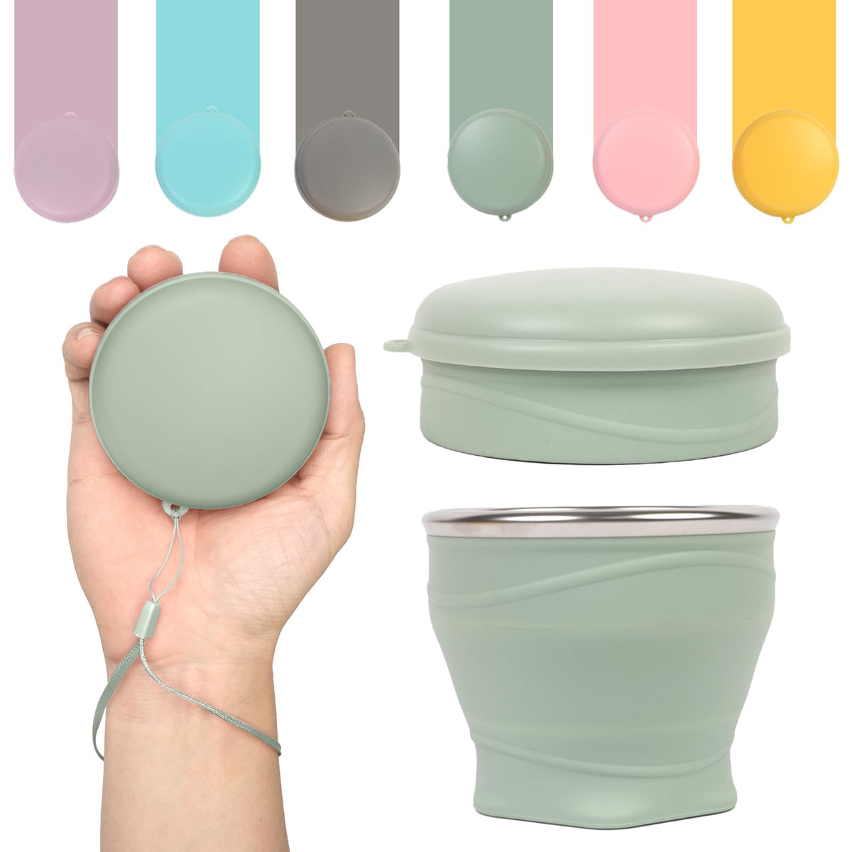 Collapsible Cup, 6 oz Mini Foldable Travel Cup with Lid, Pink