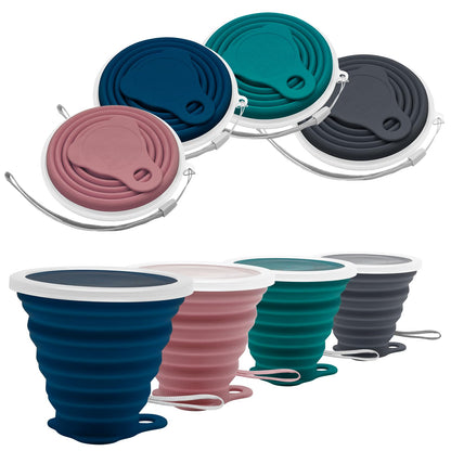 Litoexpe 2 Pack Silica gel Collapsible Travel Cup 270ml, Grey & Blue