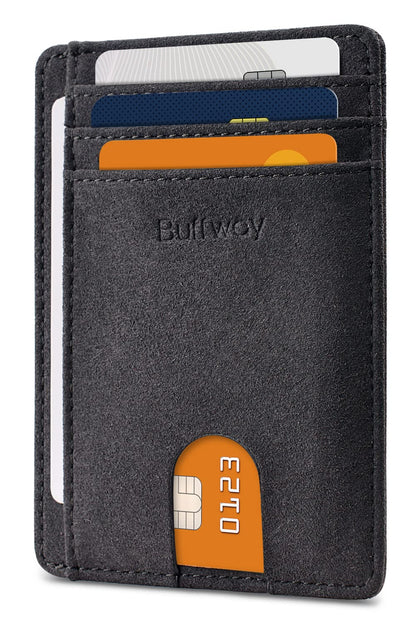 Buffway Slim Minimalist Front Pocket RFID Blocking Leather Wallets for Men and Women - Cross Black