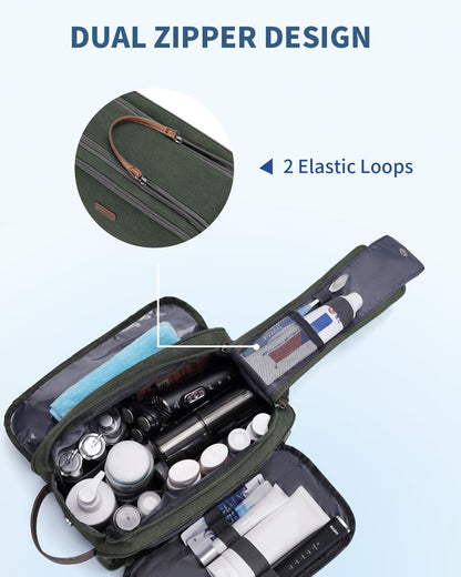 WANDF Travel Toiletry Bag for Men, Canvas Shaving Dopp Kit