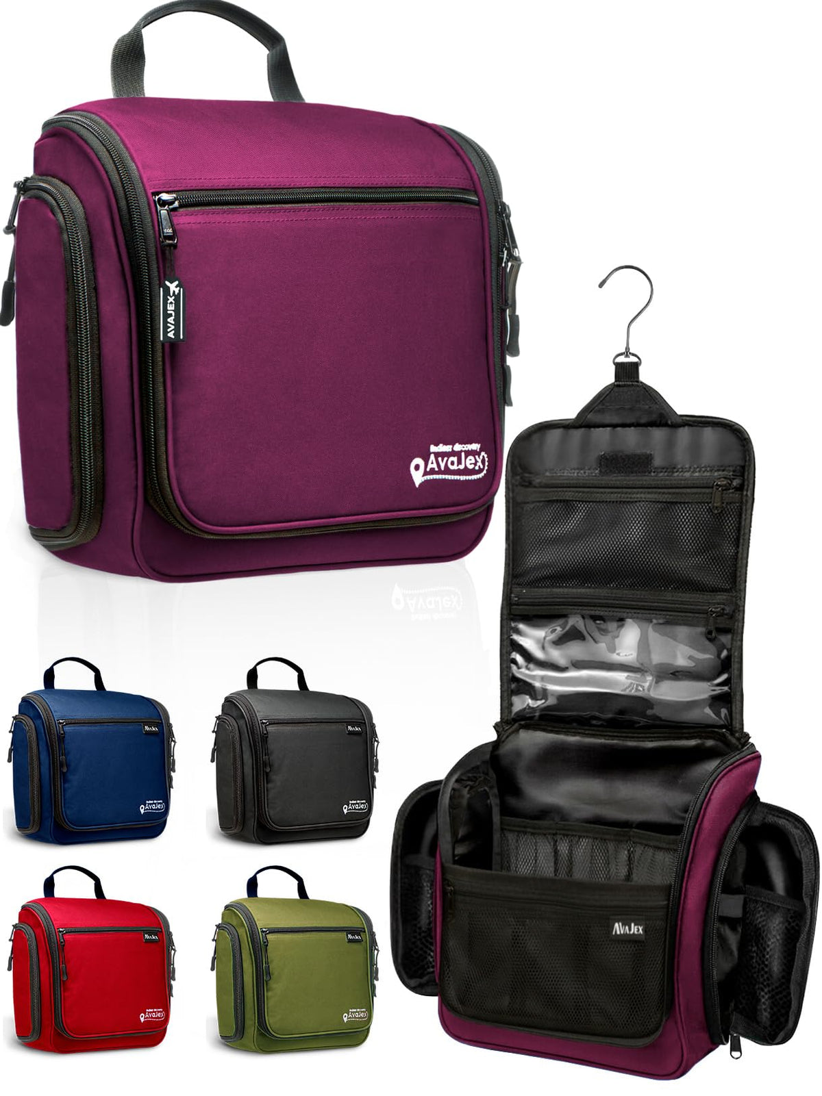 Travel Toiletry Bag for Men and Women - (10.6”x10.6”x3.2”) Large Hanging Toiletry Organizer - Waterproof Hygiene Bag with Metal XXL Swivel Hook, with Sturdy Zippers and 19 Compartments for Toiletries