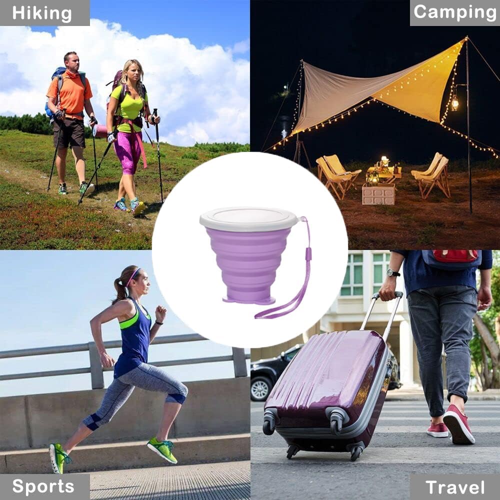 Silicone Collapsible Cups for Camping Travel,Small Portable Backpacking Camping Cup for Outdoor,Reusable Folding Travel Cup,270ml,Graduated(Purple)