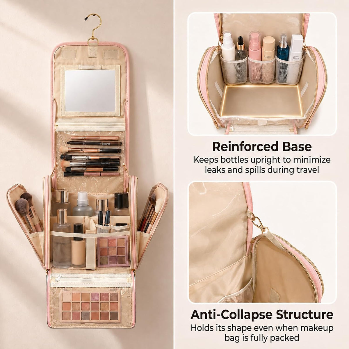 Women Travel Toiletry Bag Large Hanging Toiletry Bag with Mirror