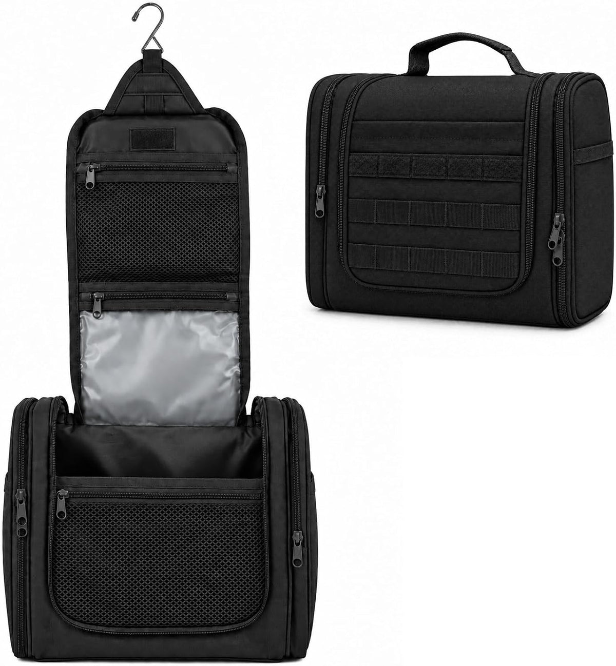 Hanging Toiletry Bag for Men, Large Travel Bathroom Bag with Hook, Multiple Compartments Hygiene Bag Organizer for Shower, Toiletries & Grooming Essentials Business - Black
