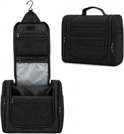 Hanging Toiletry Bag for Men, Large Travel Bathroom Bag with Hook, Multiple Compartments Hygiene Bag Organizer for Shower, Toiletries & Grooming Essentials Business - Black