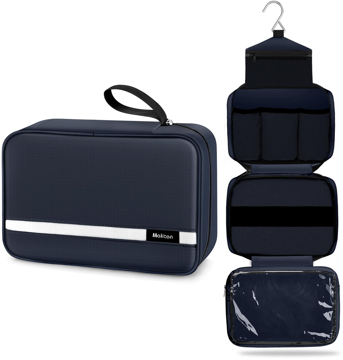 Maliton Toiletry Bag for Men & Women Travel Toiletry Bag Hanging Toiletry Bag Hygiene Organizer with 4 Compartments Waterproof Bathroom Shower Bag Large Toiletries Travel Bag(Black)