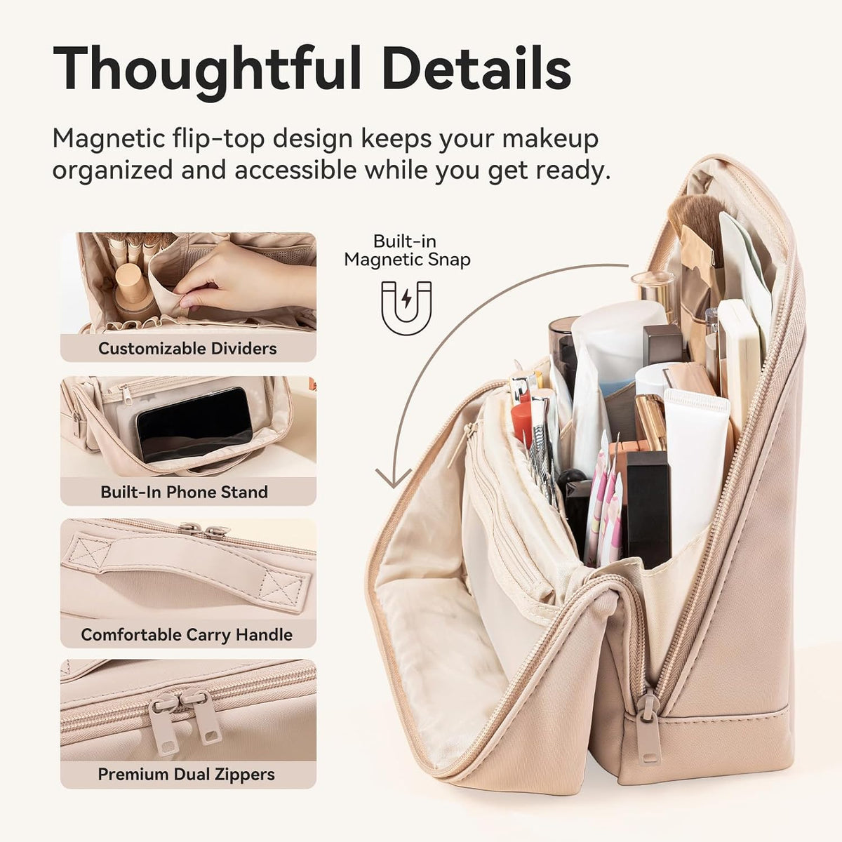 Travel Makeup Bag, Standing Cosmetic and Toiletry Bag for Women