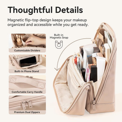 Travel Makeup Bag, Standing Cosmetic and Toiletry Bag for Women