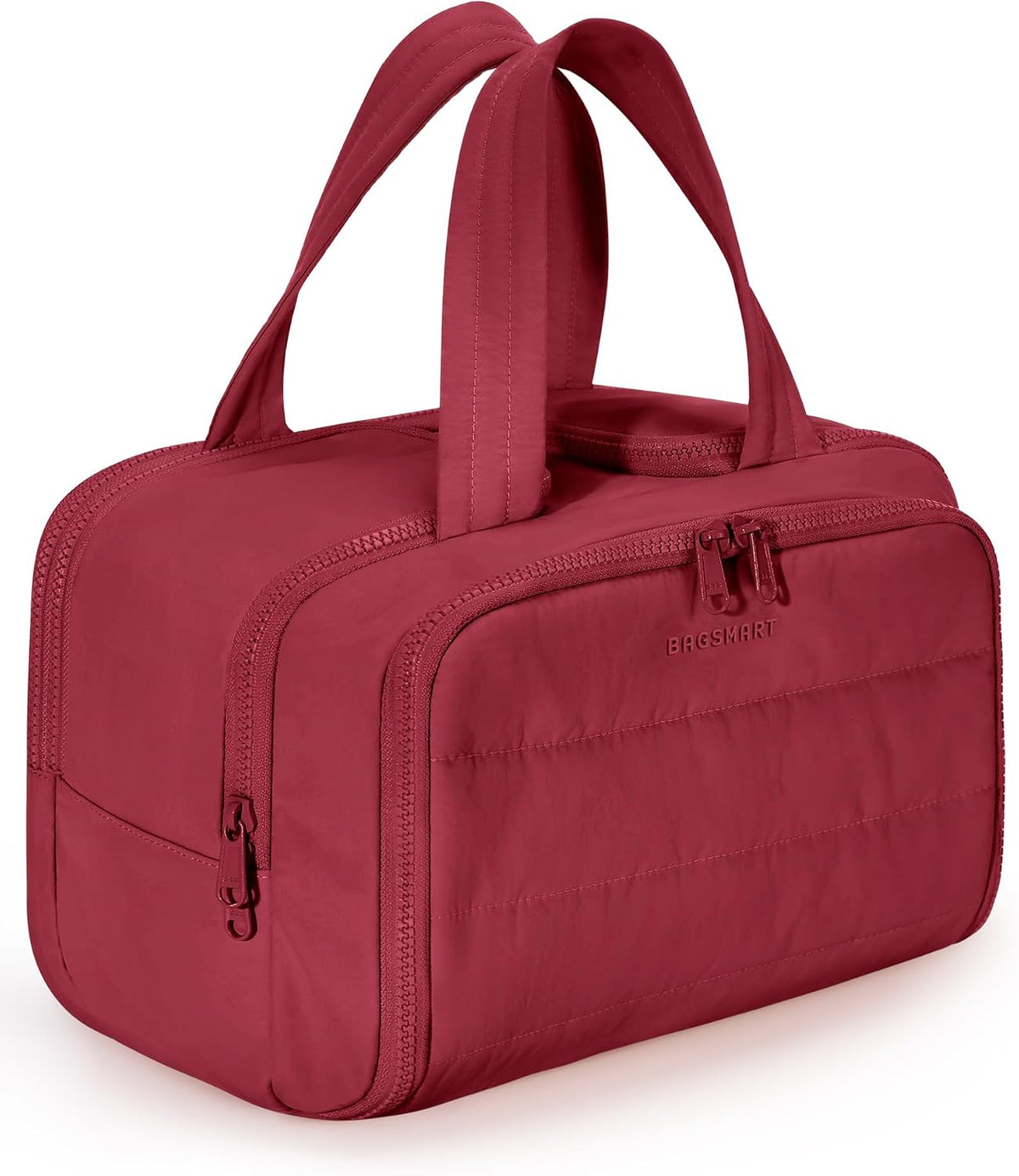BAGSMART Travel Toiletry Bag, Lightweight Large Wide-open Travel Bag for Women, Puffy Cosmetic Makeup Bag Organizer with Handle for Accessories,Essentials, Toiletries, Dark Pink