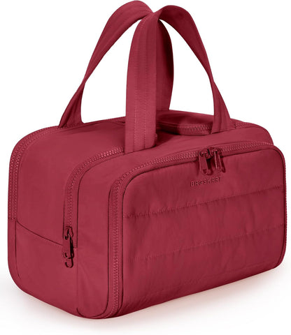BAGSMART Travel Toiletry Bag, Lightweight Large Wide-open Travel Bag for Women, Puffy Cosmetic Makeup Bag Organizer with Handle for Accessories,Essentials, Toiletries, Dark Pink