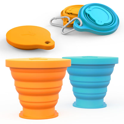 IYYI Collapsible Cup for Traveling, Silicone Foldable Cup, Camping Mug with Lid, Folding Mug for Camping, Hiking, Outdoors, Travel (2 Pack-Blue-Orange)