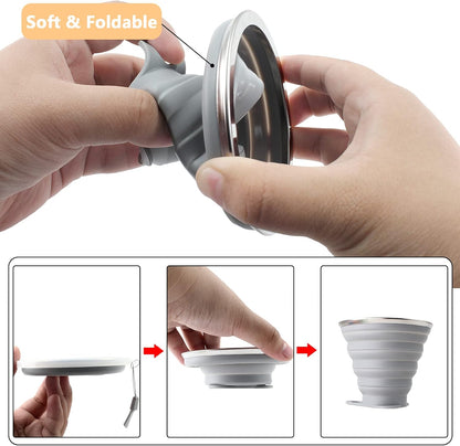 Litoexpe 2 Pack Silica gel Collapsible Travel Cup 270ml, Grey & Blue