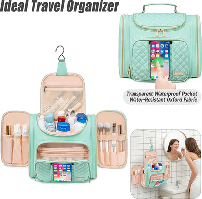Tealari Large Toiletry Bag for Women Men,Bathroom Bag,Water Resistant Shower Bag,Makeup Bag,Toiletry Bags for Traveling,Hanging Toiletry Bag with Transparent Waterproof Phone Pocket (Green)