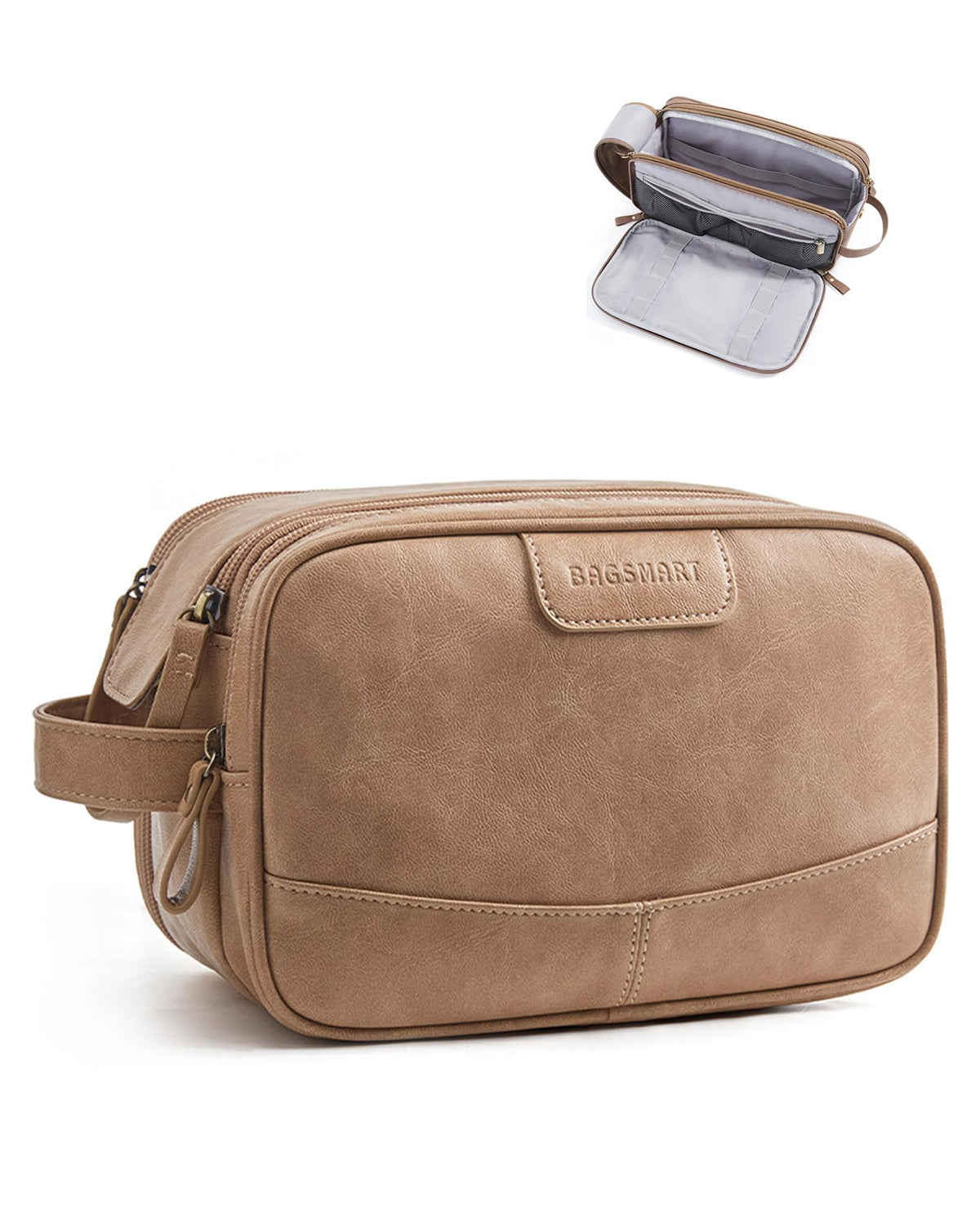 BAGSMART Large Toiletry Bag for Men, PU Leather Water Resistant, Black