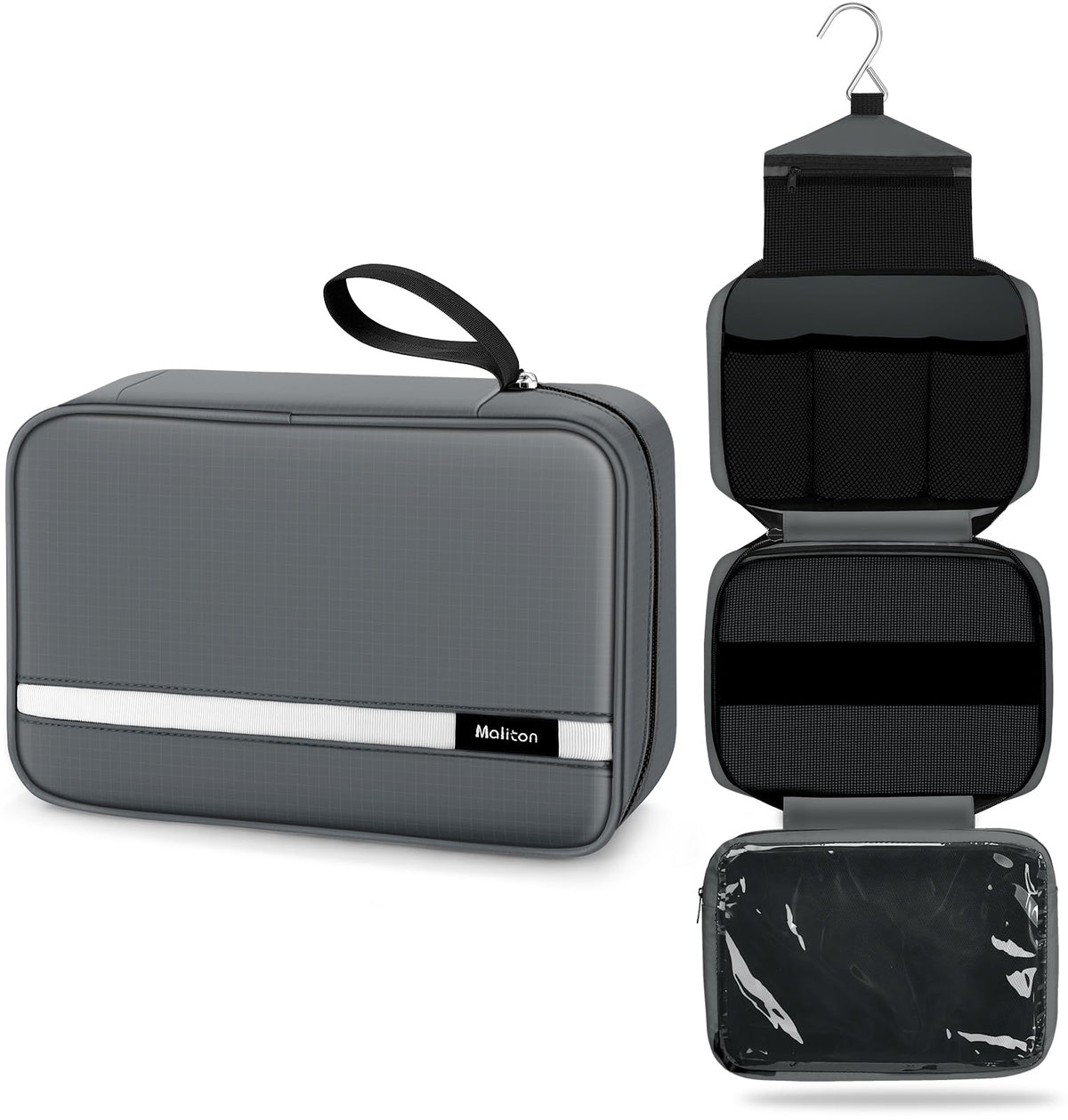 Maliton Toiletry Bag for Men & Women Travel Toiletry Bag Hanging Toiletry Bag Hygiene Organizer with 4 Compartments Waterproof Bathroom Shower Bag Large Toiletries Travel Bag(Black)