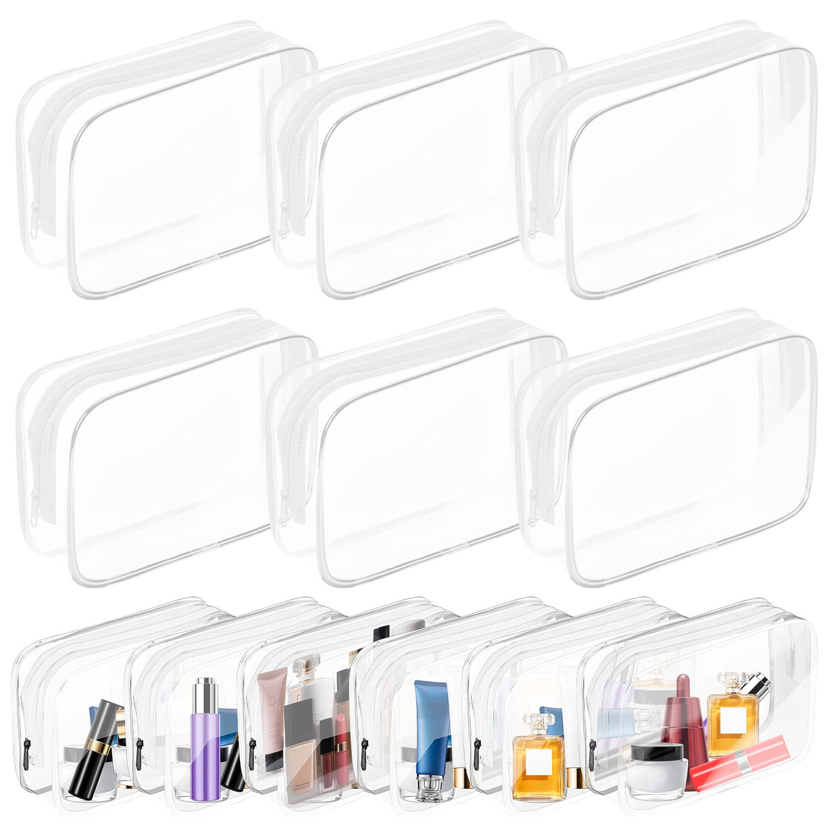 AURUZA Clear Makeup Bag,Portable Travel Toiletry Bags with Zipper, TSA Approved Clear Organizer Bags, PVC Cosmetic Pouch for Airport Airline Compliant