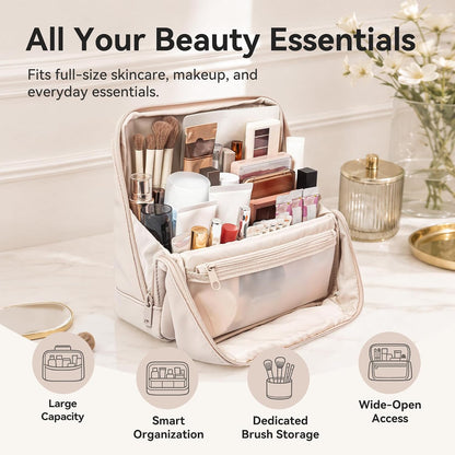 Travel Makeup Bag, Standing Cosmetic and Toiletry Bag for Women