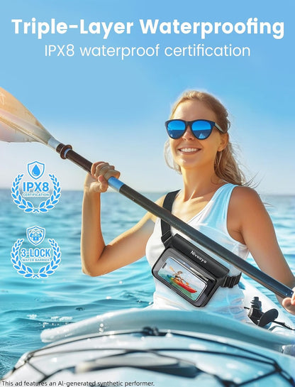 Niveaya IPX8 Floating Waterproof Fanny Pack Holds Phone, Passport & Cash