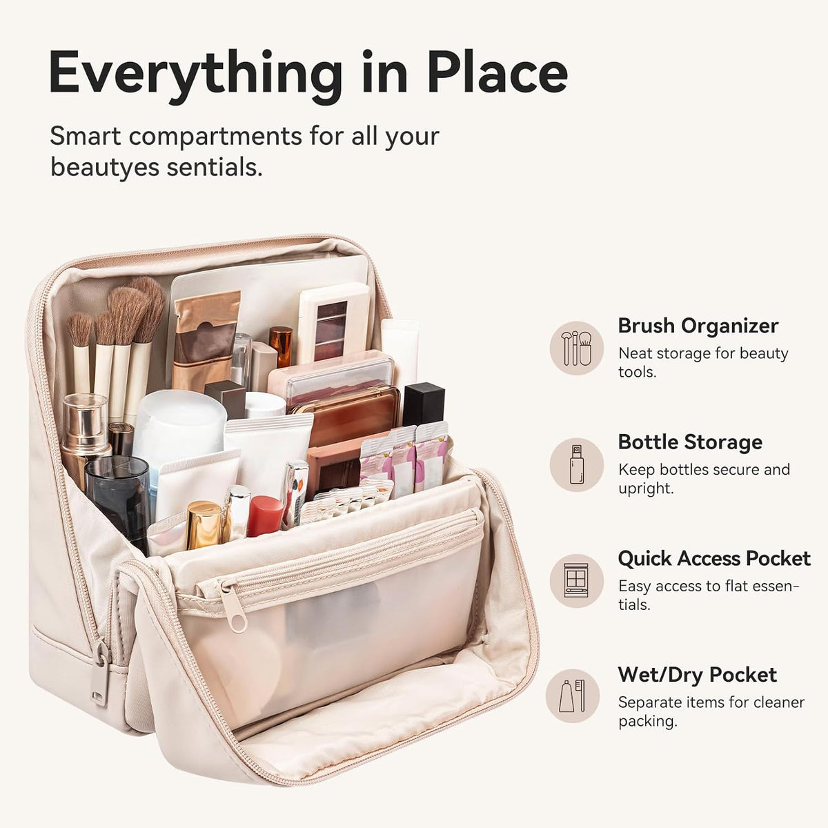 Travel Makeup Bag, Standing Cosmetic and Toiletry Bag for Women