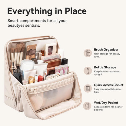 Travel Makeup Bag, Standing Cosmetic and Toiletry Bag for Women