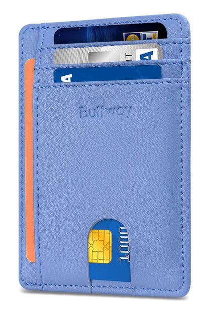 Buffway Slim Minimalist Front Pocket RFID Blocking Leather Wallets for Men and Women - Cross Black