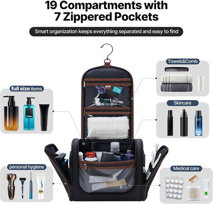 ZAHNI Toiletry Bag for Men, Large Hanging Travel Toiletry Bag, Black