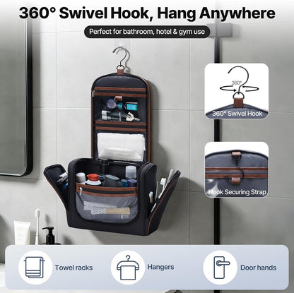 ZAHNI Toiletry Bag for Men, Large Hanging Travel Toiletry Bag, Black